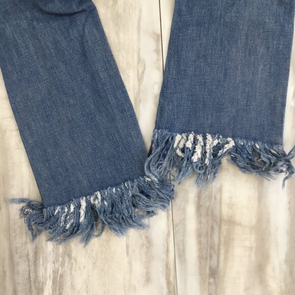 MuMu Blue Brooklyn High Waist Fringe Hem Distressed Jean 28 - Picture 6 of 13